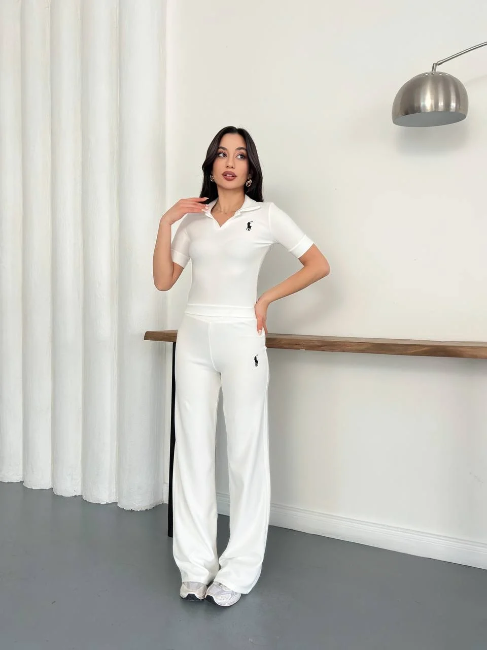 Beyaz Polo Yaka Ottoman İkili Takım
