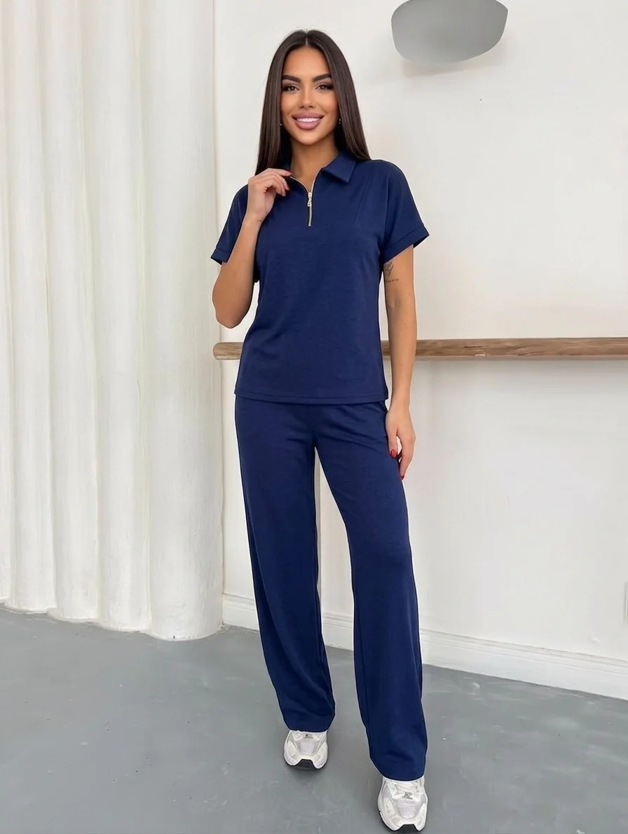 Lacivert Fermuar Yaka Modal İkili Takım