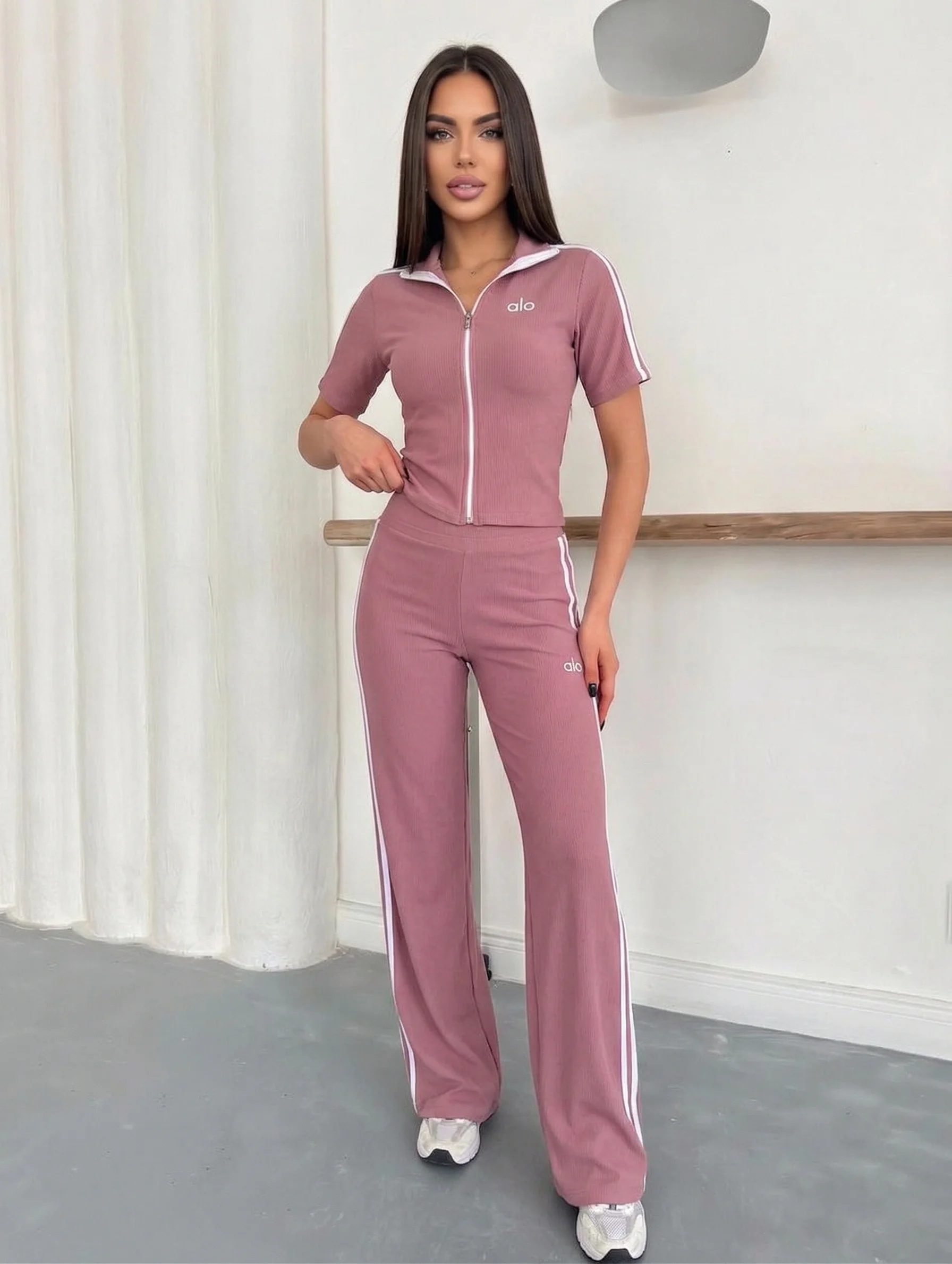 Pembe Alo Çift Şeritli Modal İkili Takım