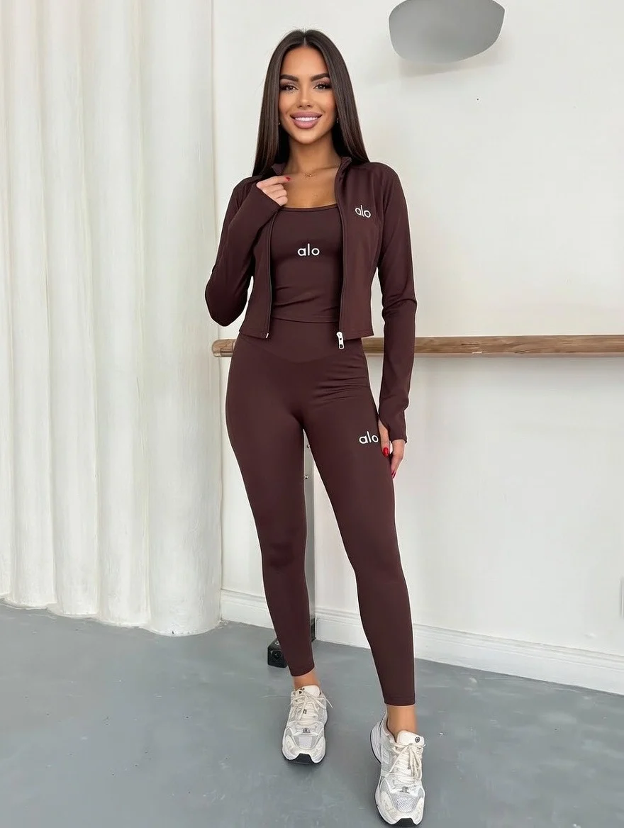 Kahve Alo Dalgıç Üçlü Taytlı Takım