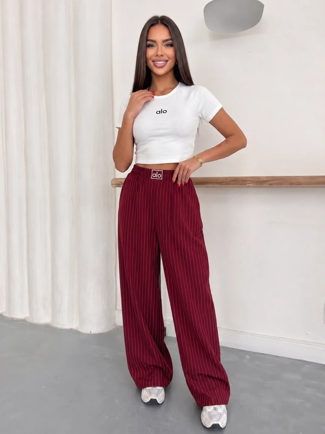 Bordo Alo Çizgili Baggy Pantolon