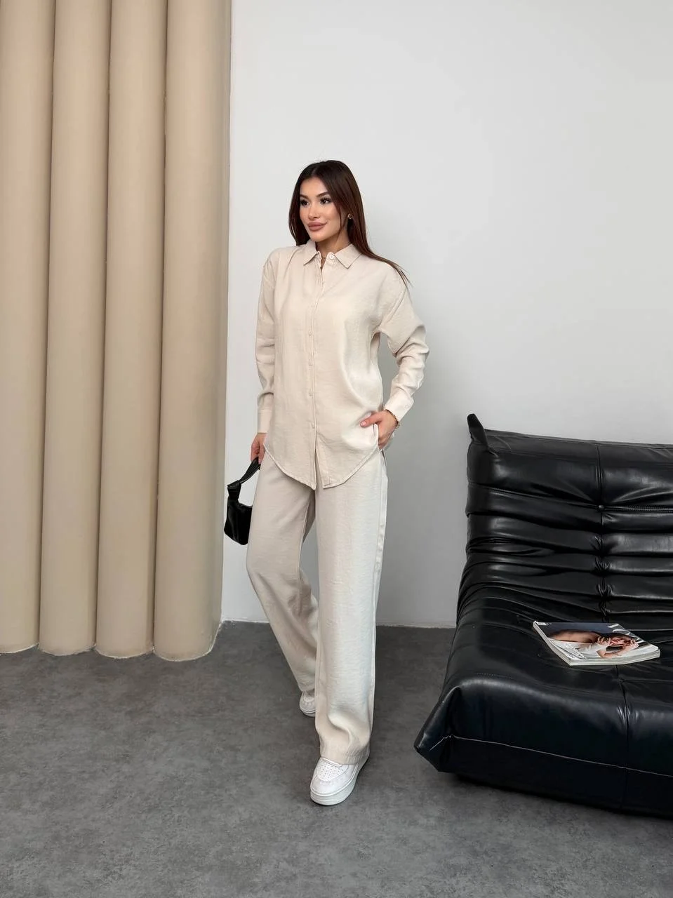 Ekru Oysho Model Tensel Kumaş Gömlekli İkili Takım