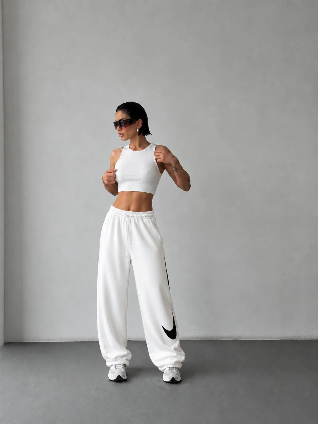 Beyaz NK Stoperli Oversize Unisex Eşofman