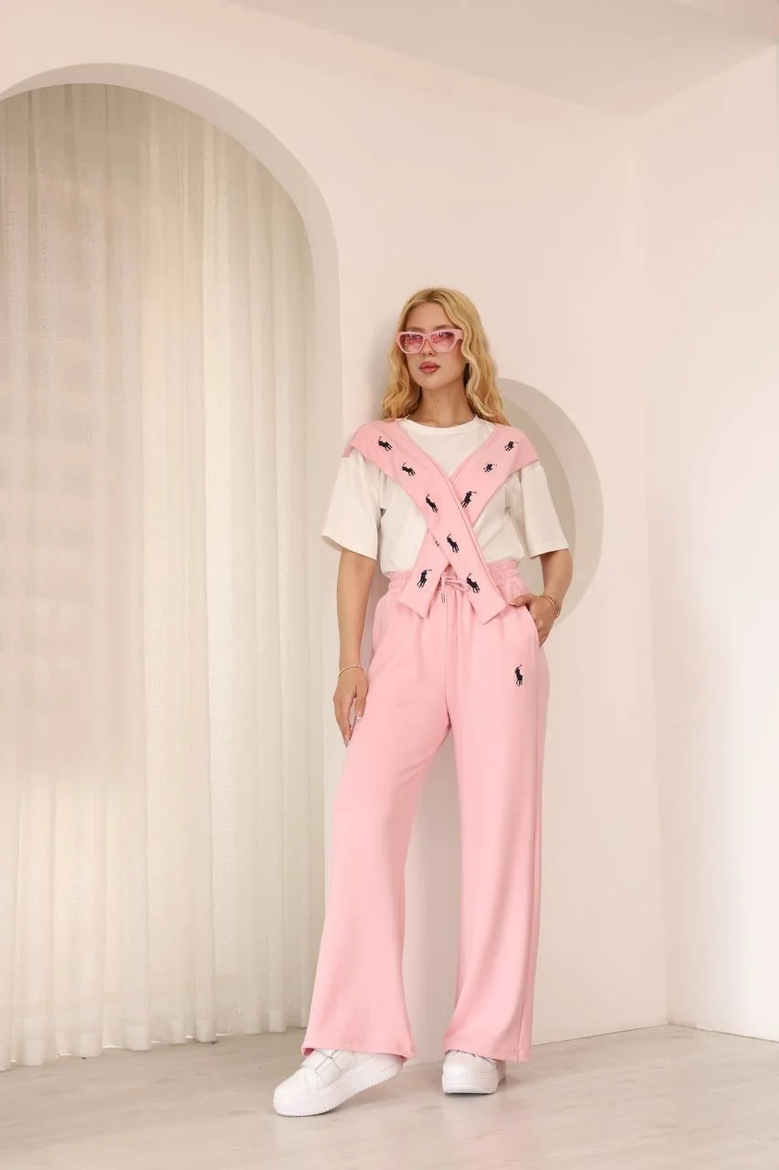Pembe Polo Fularlı İkili Takım