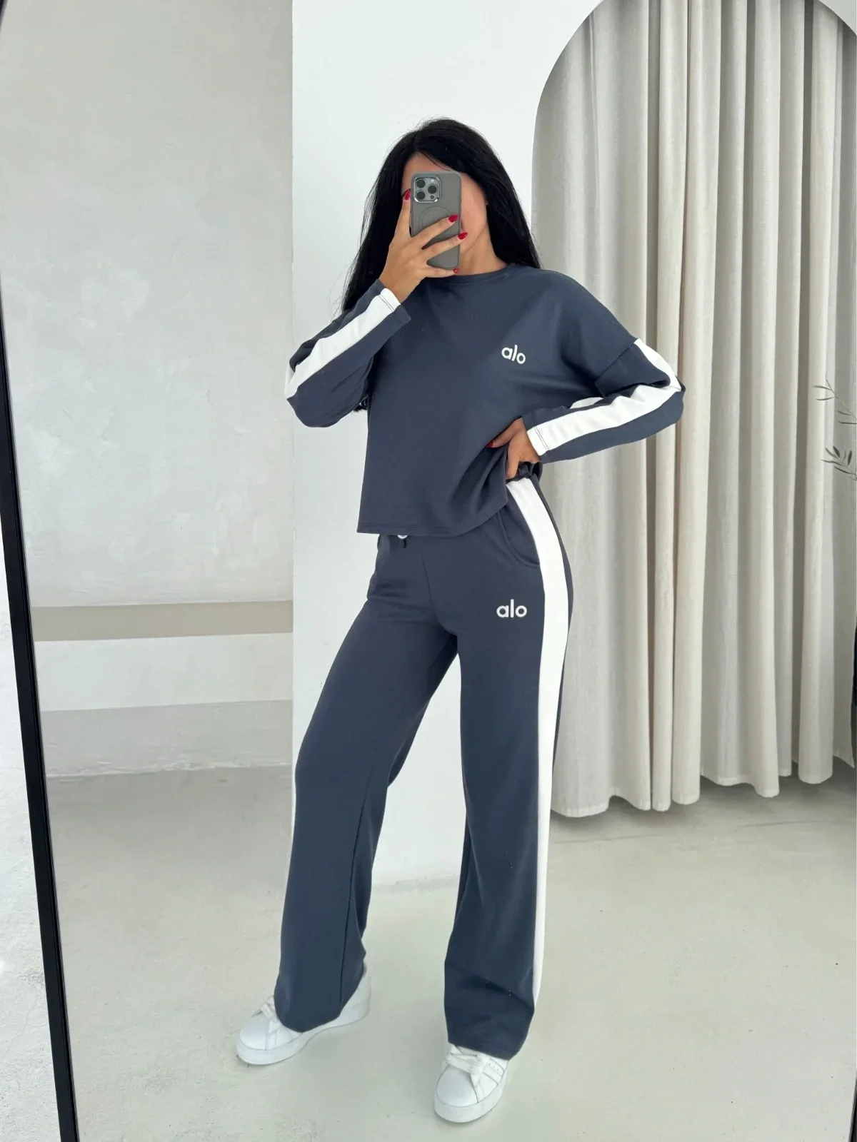 Antrasit Alo Yırtmaçlı Modal İkili Takım