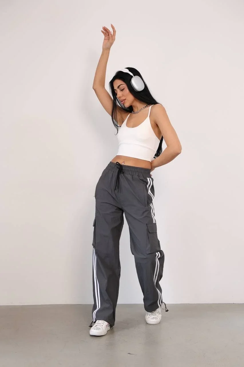 Antrasit Çift Şerit Kargo Cep Paraşüt Eşofman