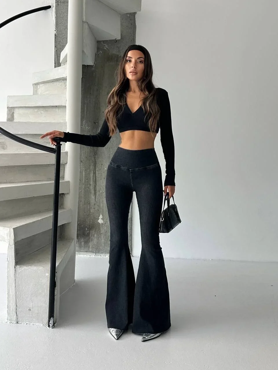 Antrasit İspanyol Paça Yüksek Bel Jean Tayt