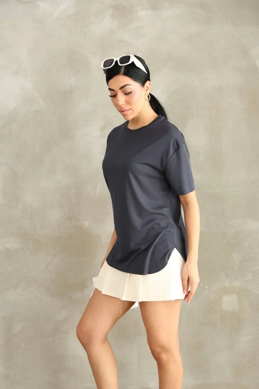 Antrasit Oysho Yırtmaçlı Modal Oversize Tshirt