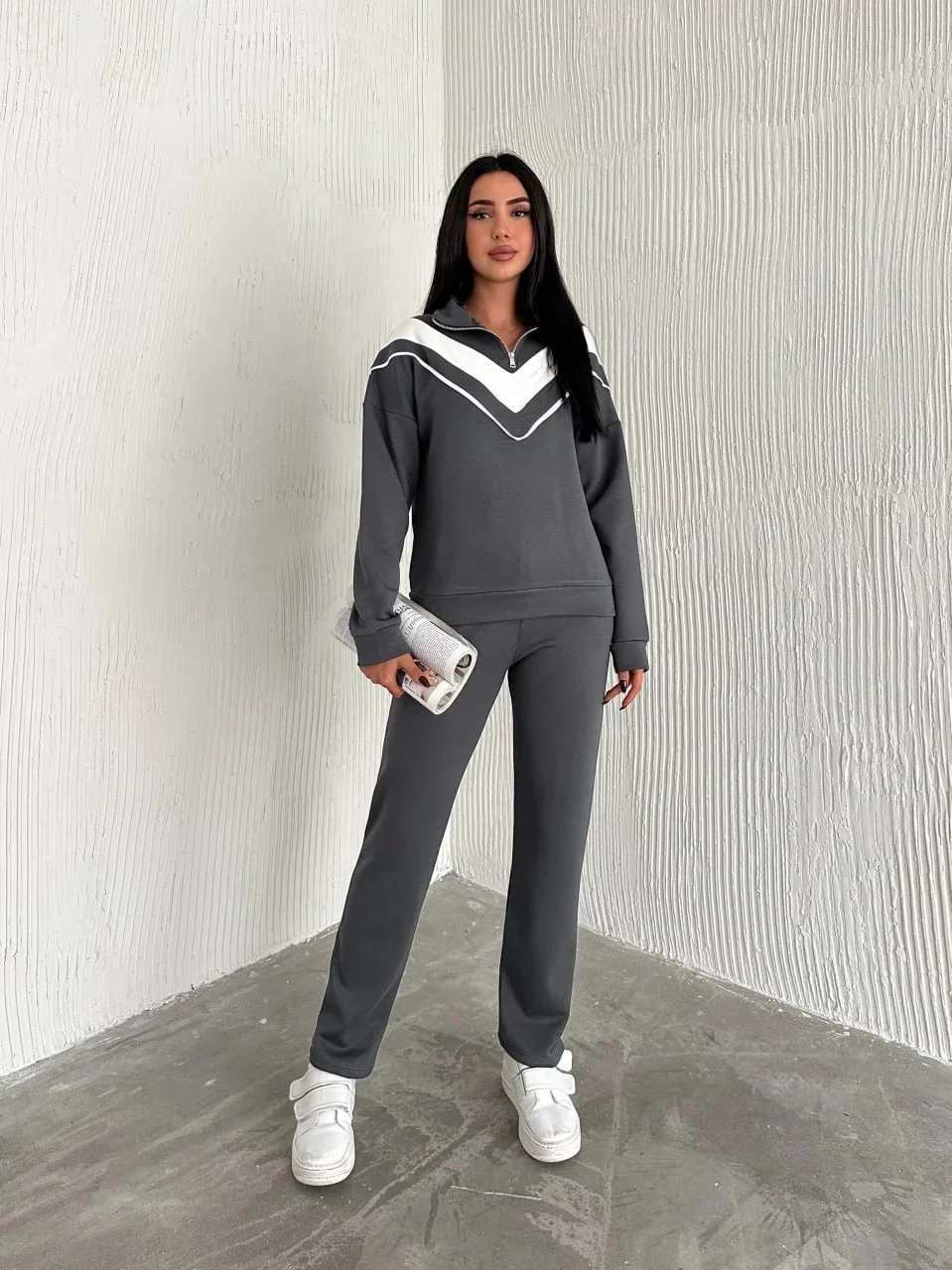 Antrasit Şardonlu Modal Garnili Eşofman Takımı