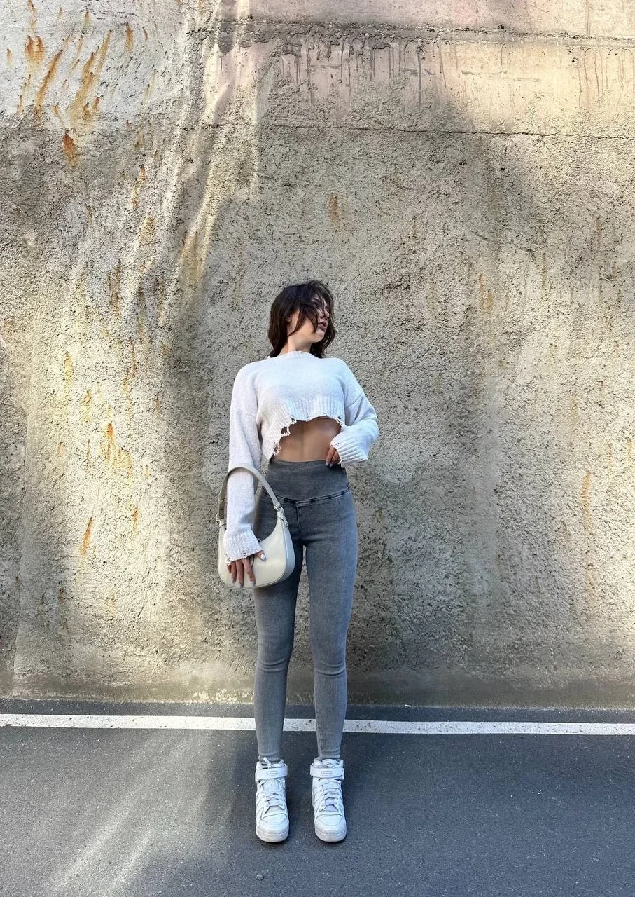 Antrasit Yüksek Bel En Boy Likralı Kot Tayt