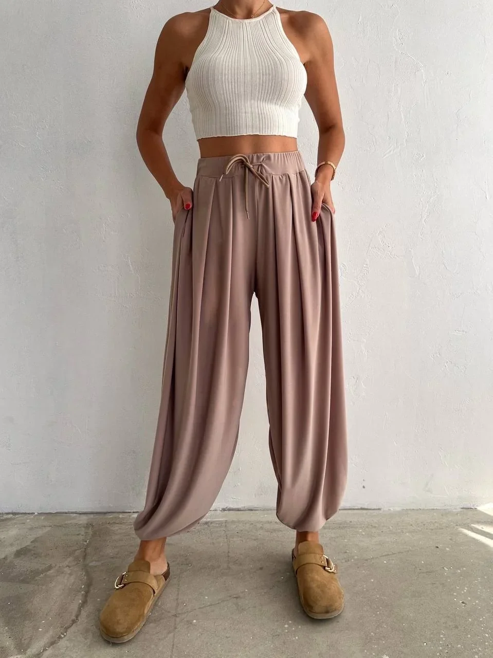 Bej Oysho Modal Şalvar Pantolon