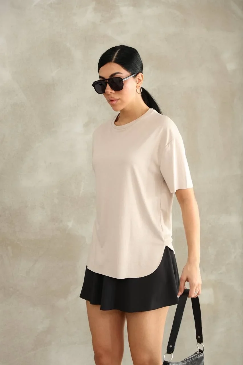 Bej Oysho Yırtmaçlı Modal Oversize Tshirt