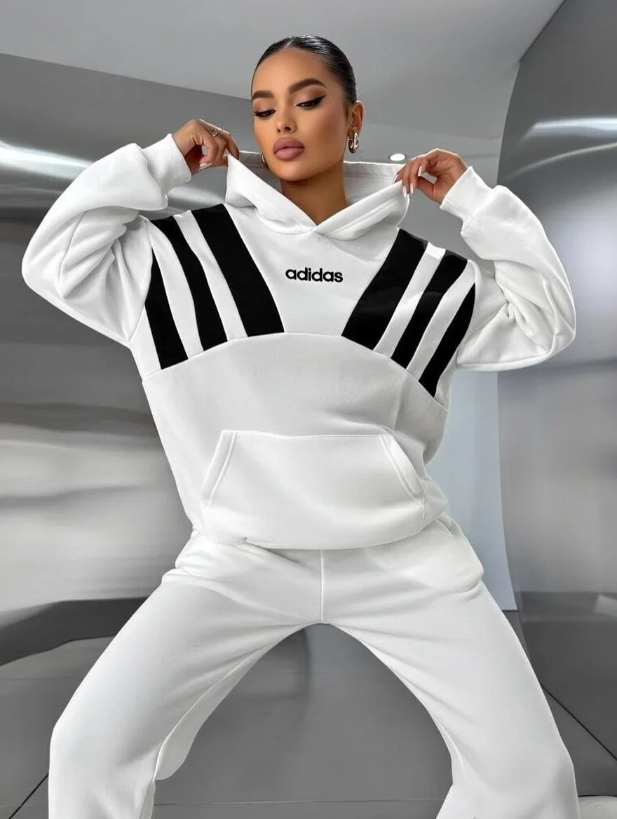 Beyaz Add Üç İplik Oversize Kapşonlu Sweat