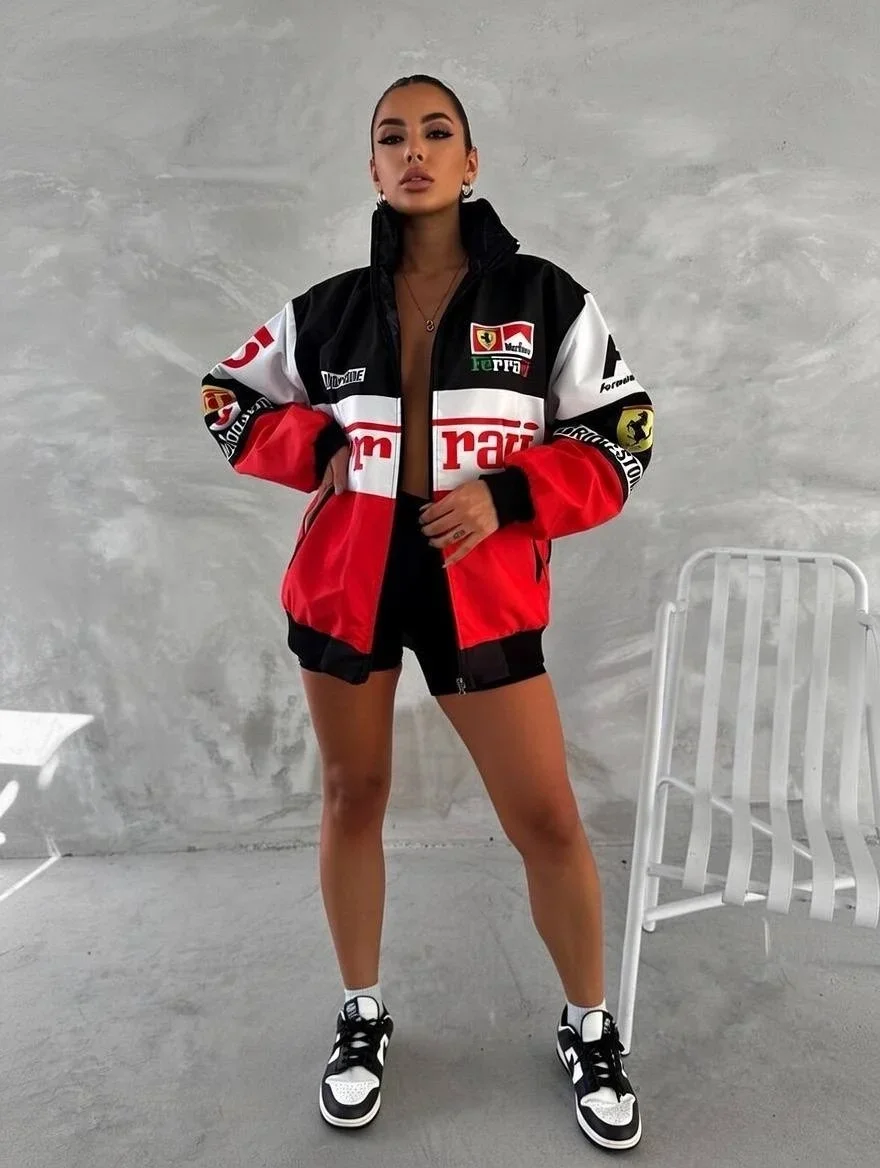 Beyaz Ferrari İçi astarlı Unisex Bomber Ceket
