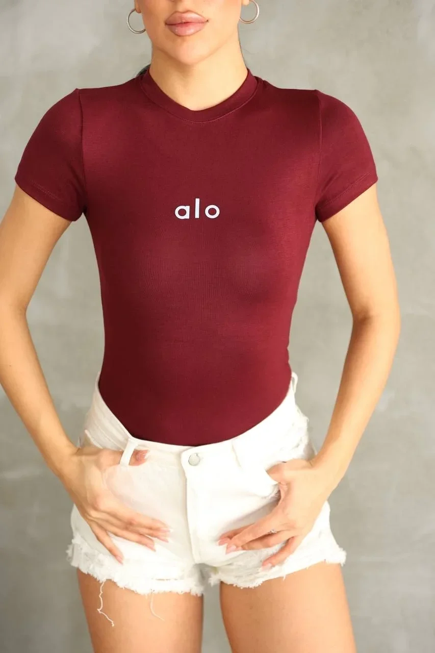 Bordo Alo Bisiklet Yaka Body Tshirt