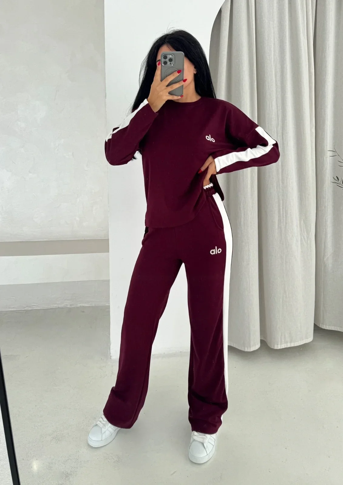 Bordo Alo Yırtmaçlı Modal İkili Takım