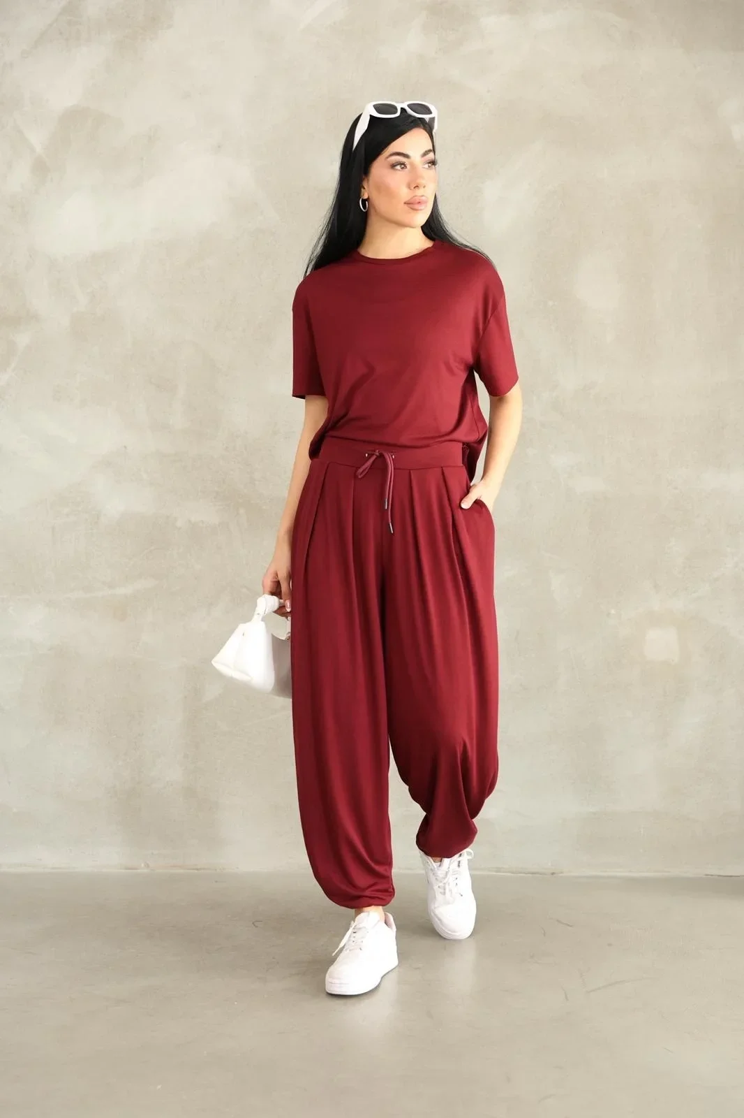 Bordo Oysho Modal Kumaş Şalvar İkili Takım