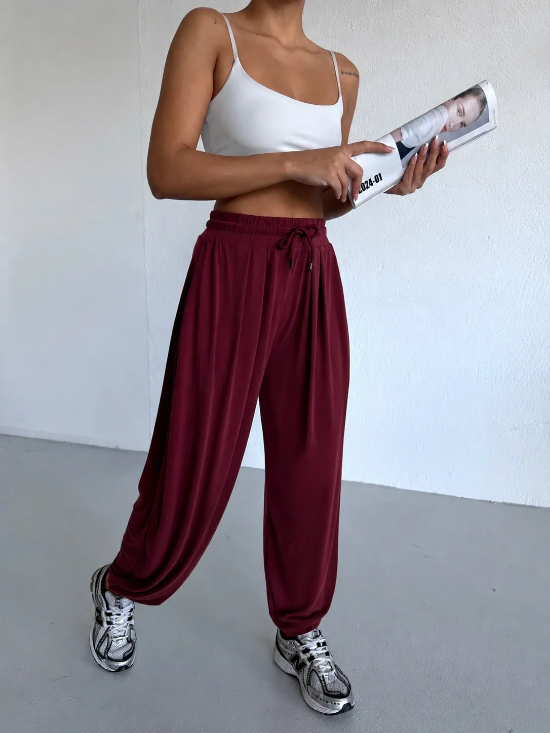 Bordo Oysho Modal Kumaş Şalvar Pantolon