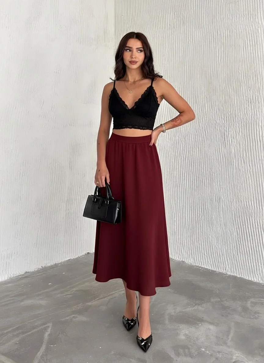 Bordo Scuba Puf Uzun Etek