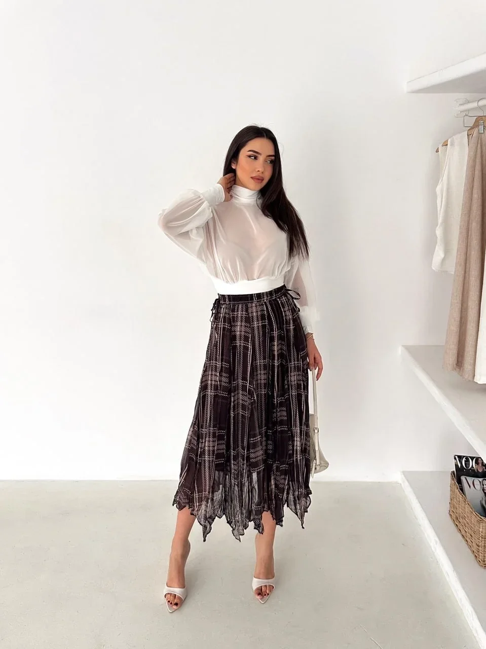 Ekose Baskılı Astarlı Şifon Etek