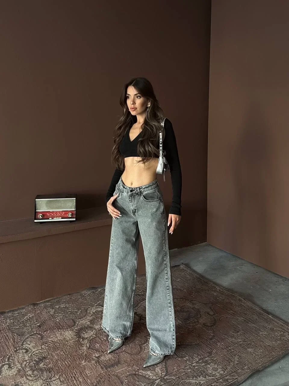 Gray Baggy Denim Pantolon