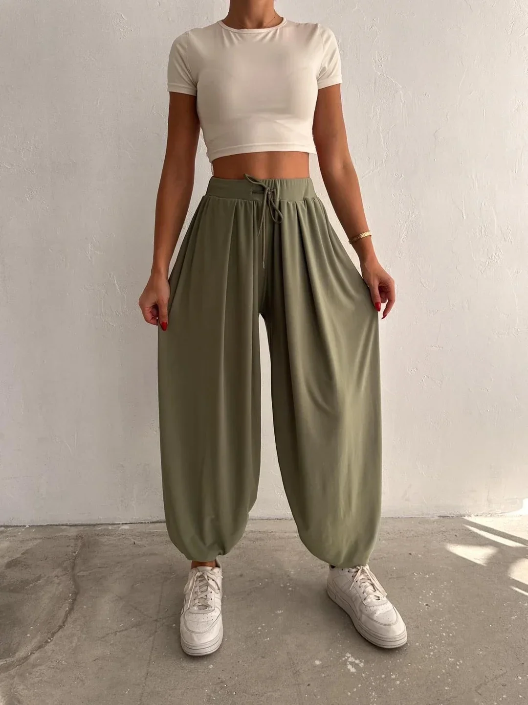 Haki Oysho Modal Şalvar Pantolon