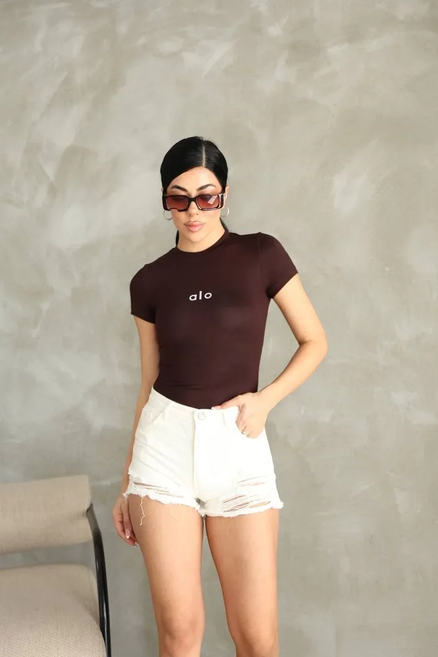 Kahve Alo Bisiklet Yaka Body Tshirt