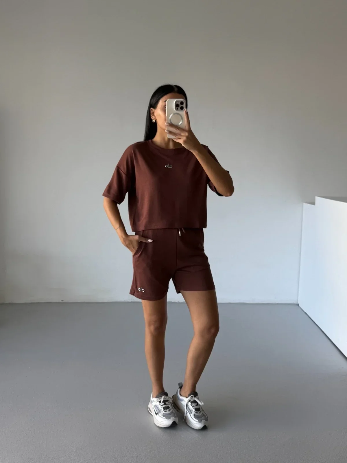 Kahve Alo Yoga Modal Crop Şortlu Takım