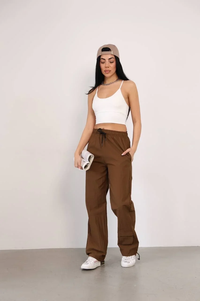 Kahve Paça Cep Detay Paraşüt Eşofman