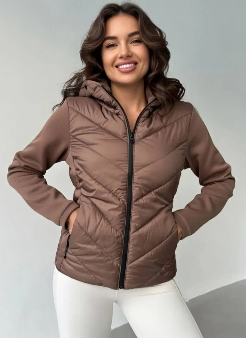 Kahve ZR Scuba Garnili Kapşonlu Şişme Mont