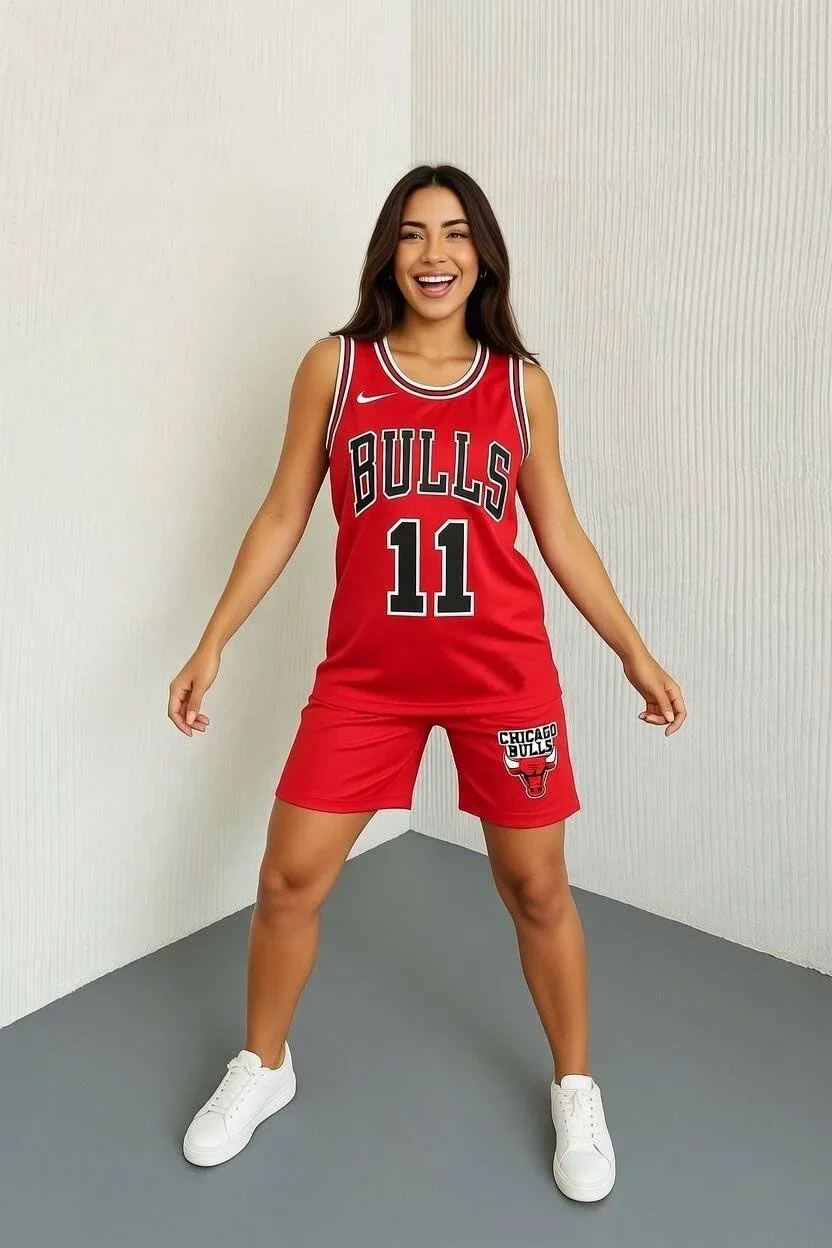 Kırmızı Chicago Bulls 11 Oversize Unisex Şortlu Takım