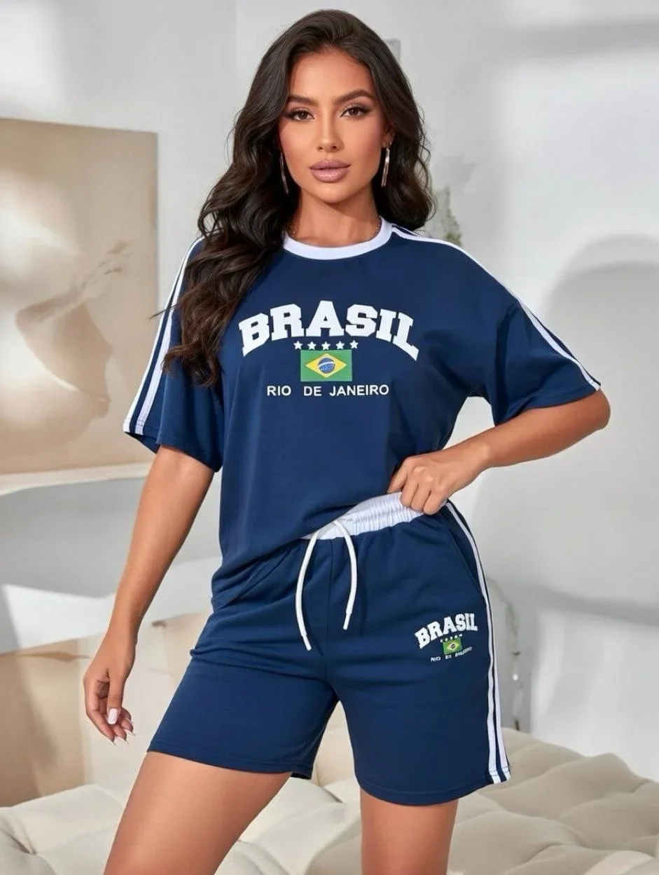 Lacivert Brasil Oversize Unisex Şortlu Takım