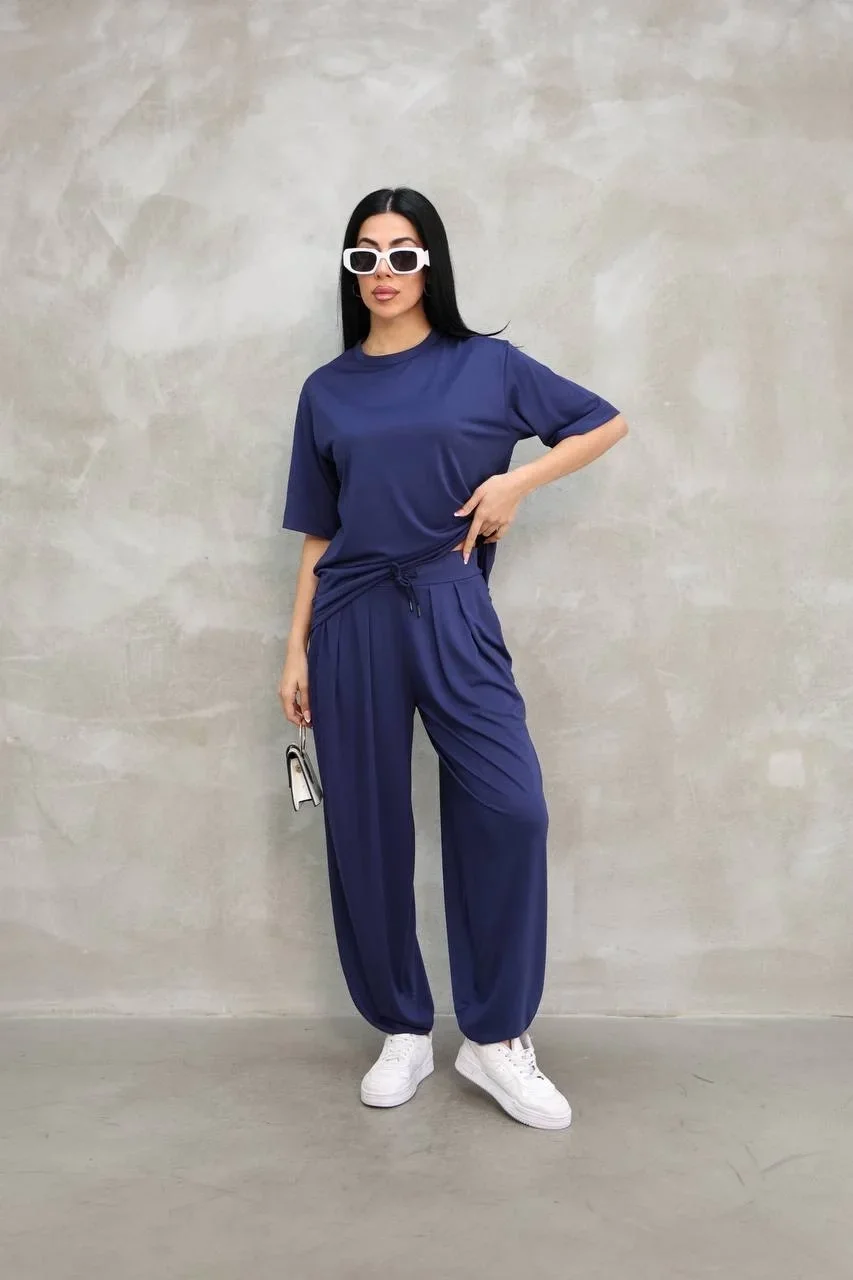 Lacivert Oysho Modal Kumaş Şalvar İkili Takım