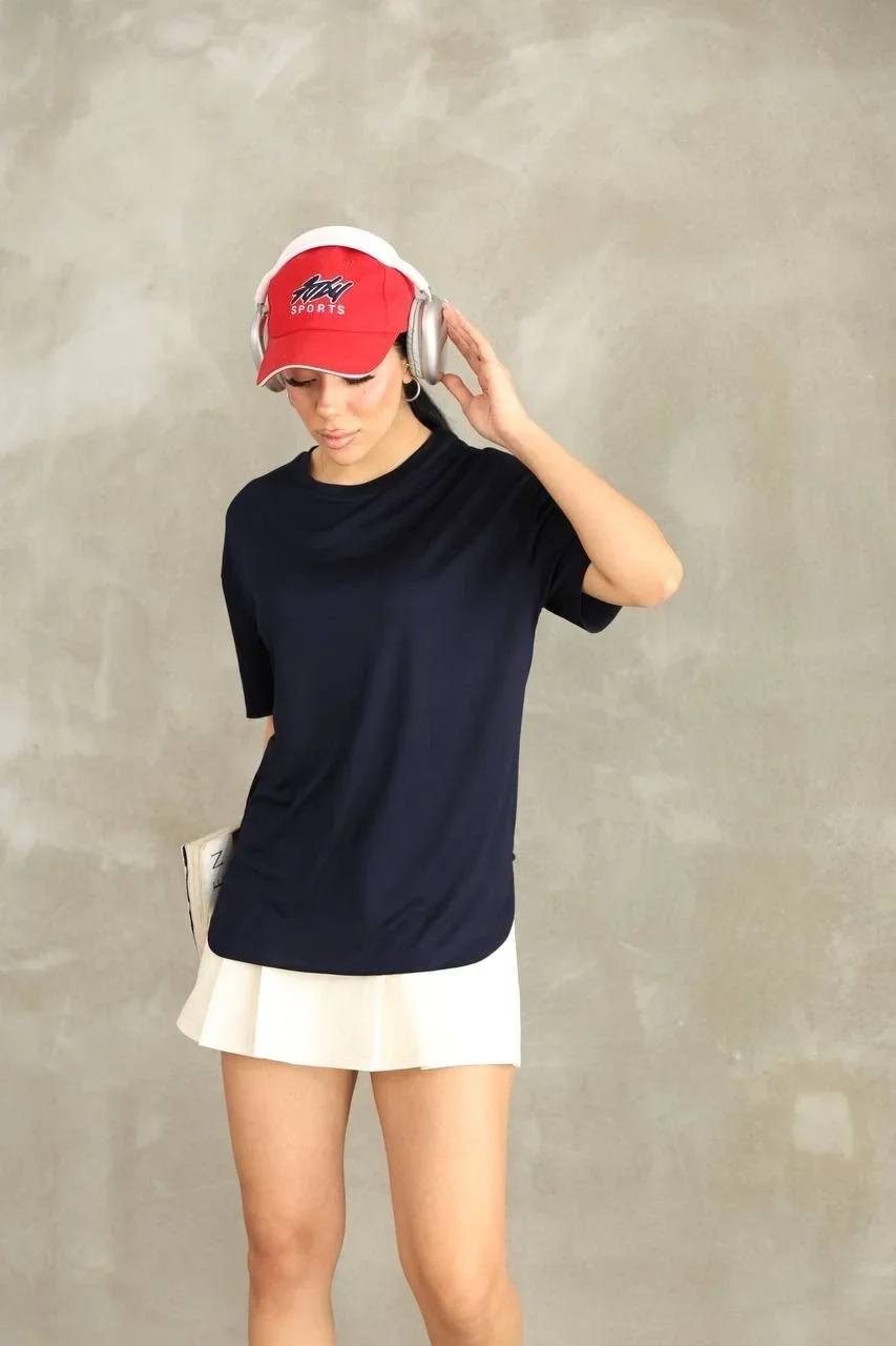 Lacivert Oysho Yırtmaçlı Modal Oversize Tshirt