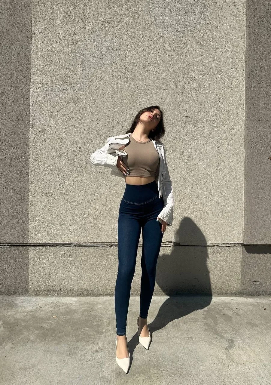 Lacivert Yüksek Bel En Boy Likralı Kot Tayt