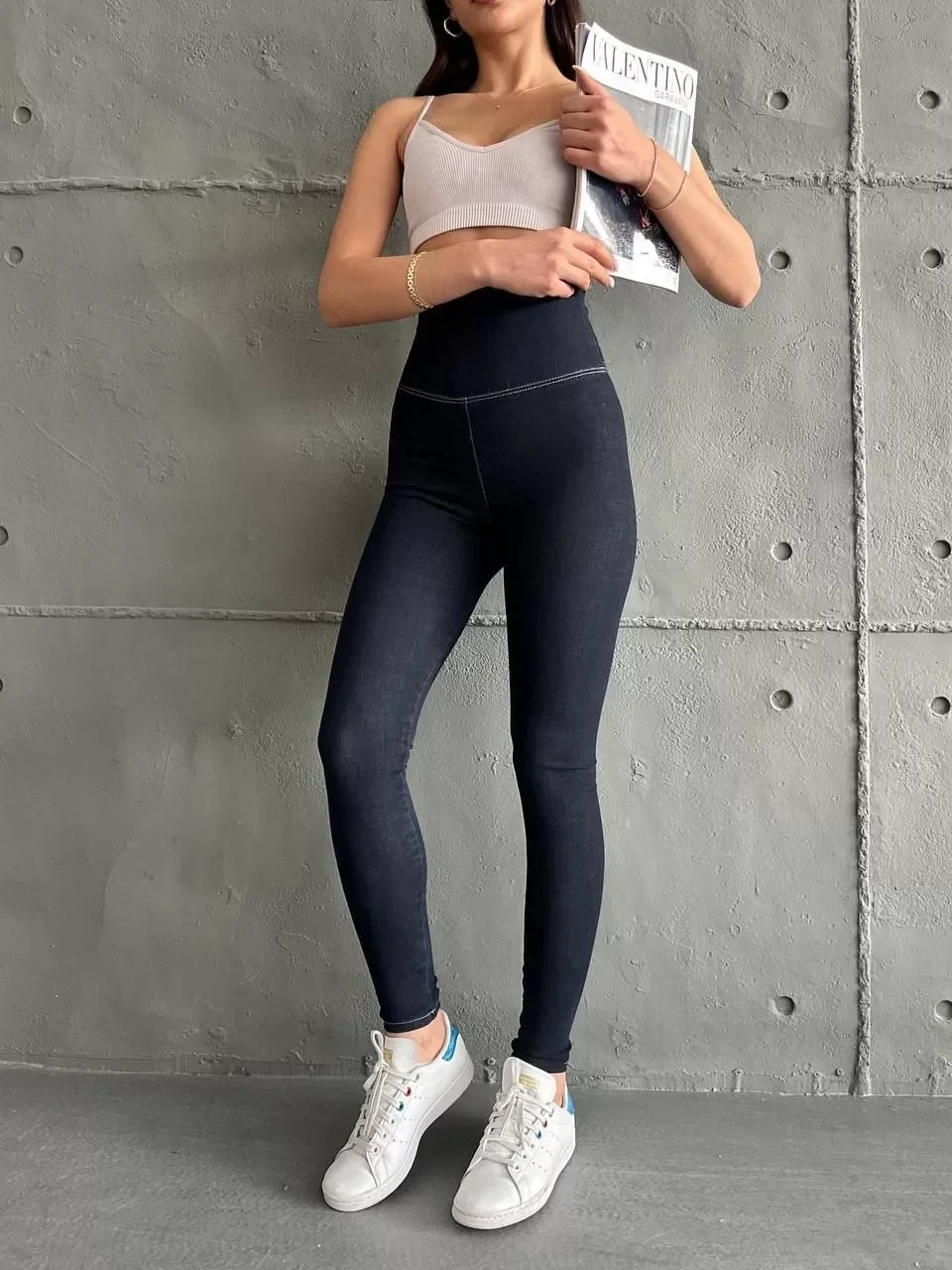 Lacivert Yüksel Bel İnceltici Esnek Likralı Kot Tayt