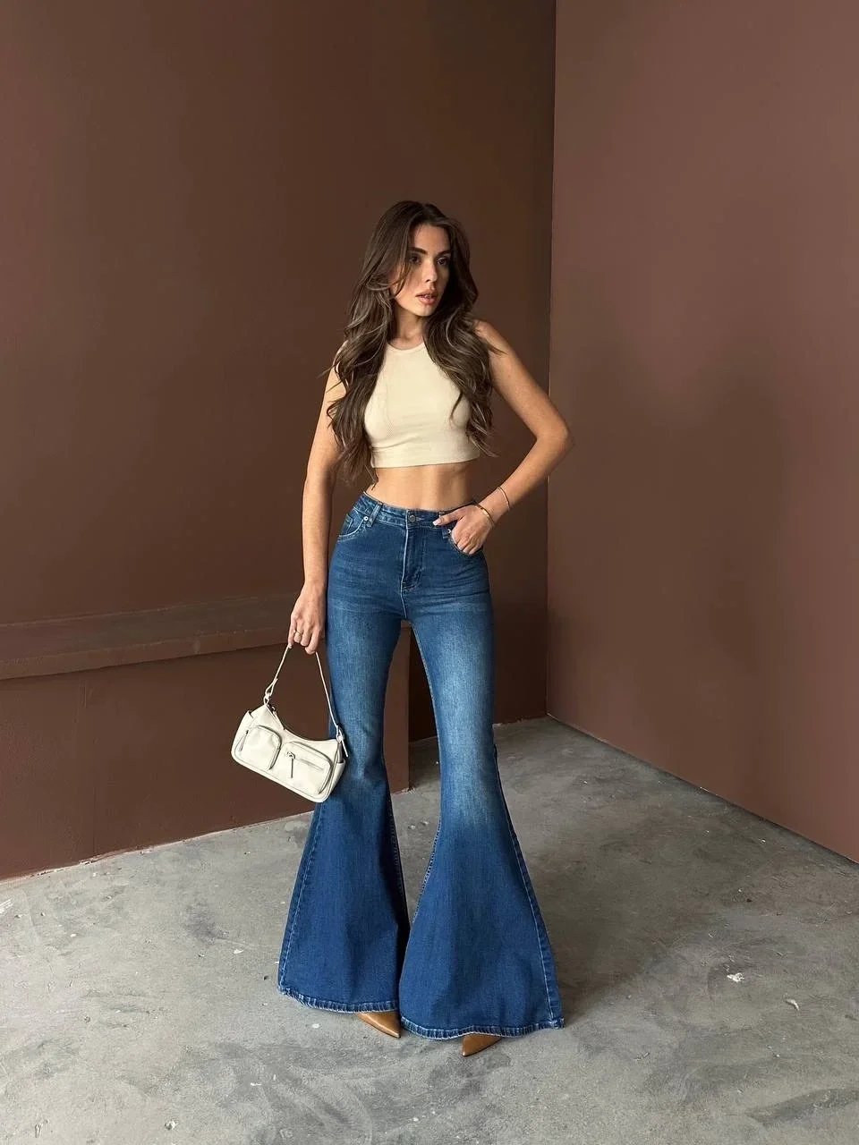 Mavi İspanyol Paça Likralı Kot Pantolon