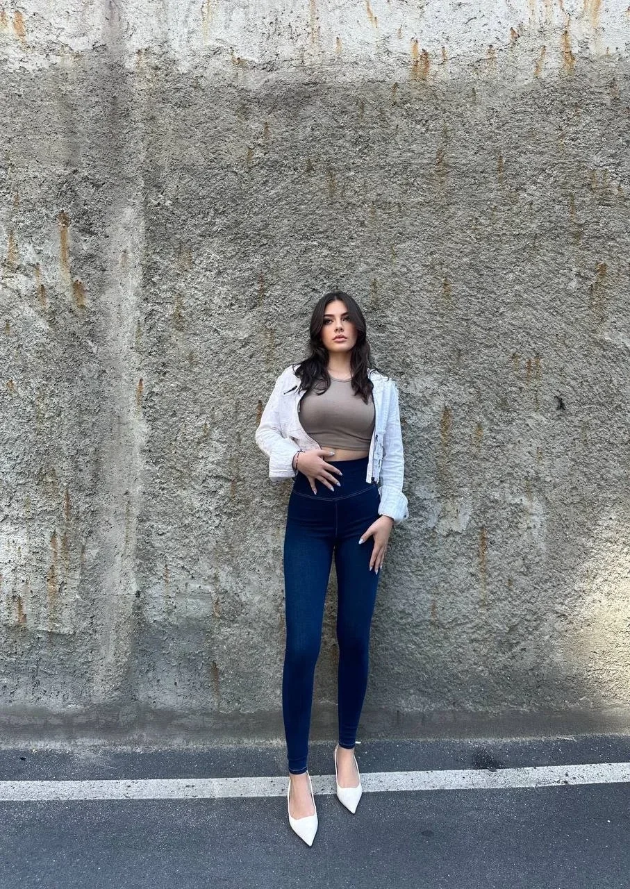 Mavi Yüksek Bel En Boy Likralı Kot Tayt