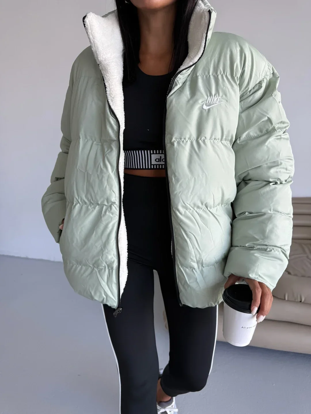 Mint Yeşil NK Oversize Unisex Çift Taraflı Mont