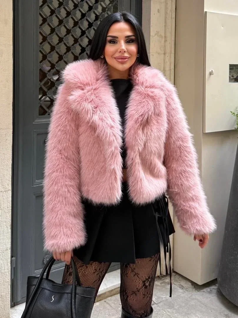 Pembe Ceket Yaka Kısa İthal Kürk