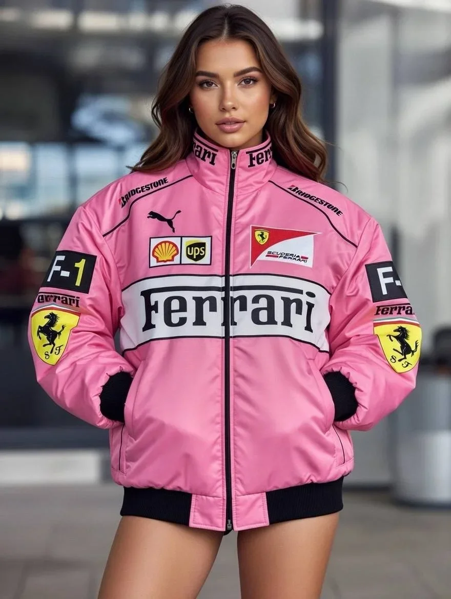 Pembe Ferrari İçi astarlı Unisex Bomber Ceket