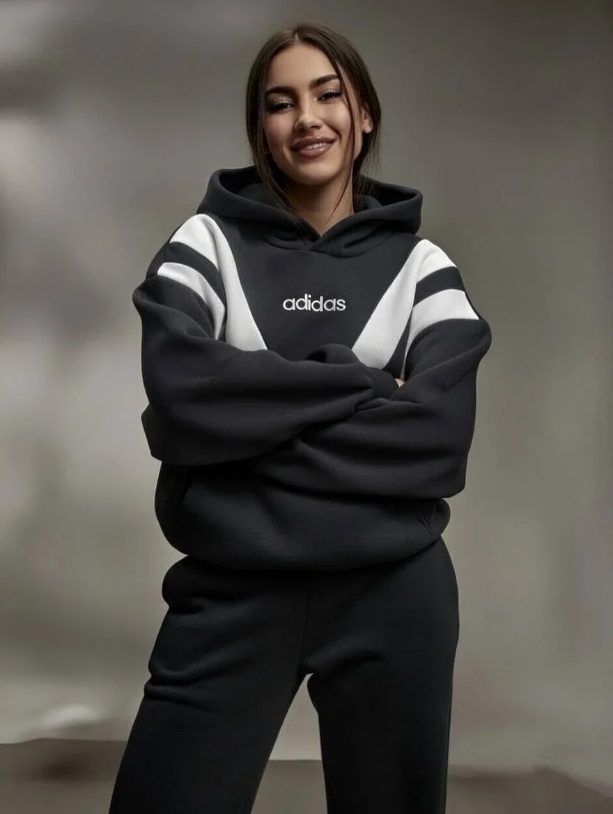 Siyah Add Üç İplik Oversize Kapşonlu Sweat