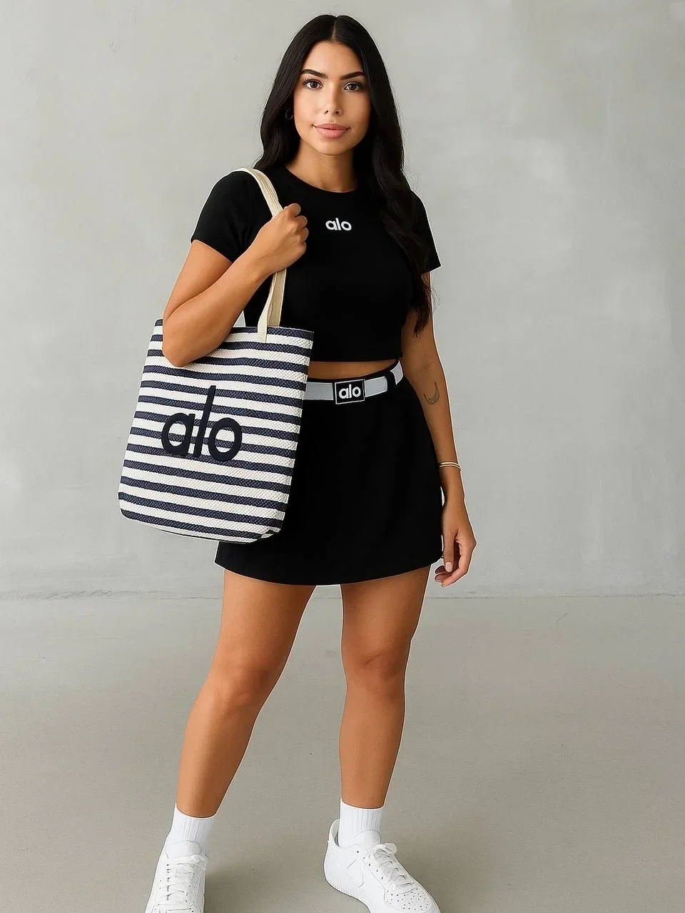 Siyah Alo Çizgili Bez Çanta