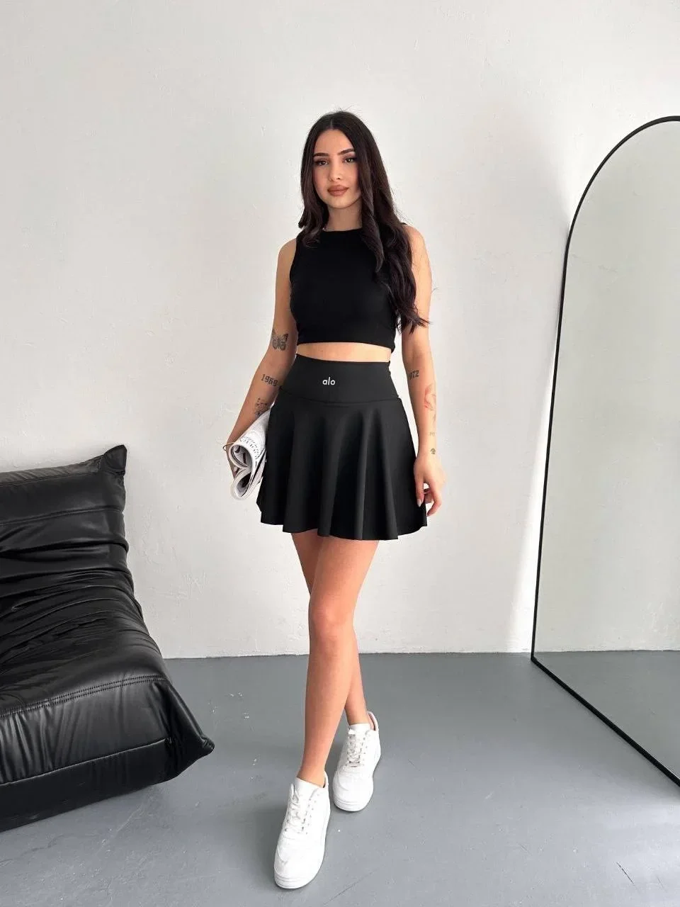 Siyah Alo Şortlu Etek