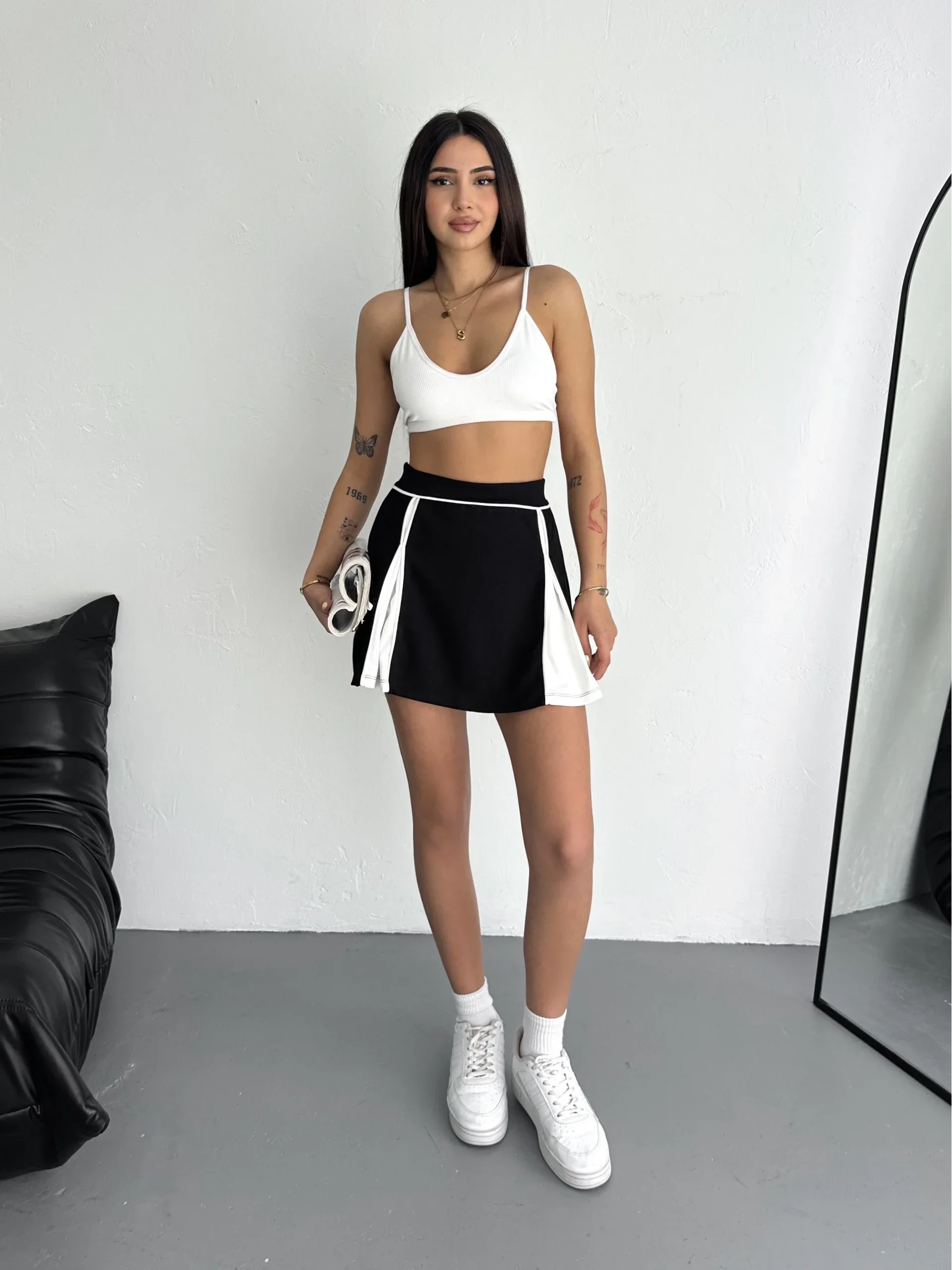 Siyah Çift Renk Modal Şort Etek