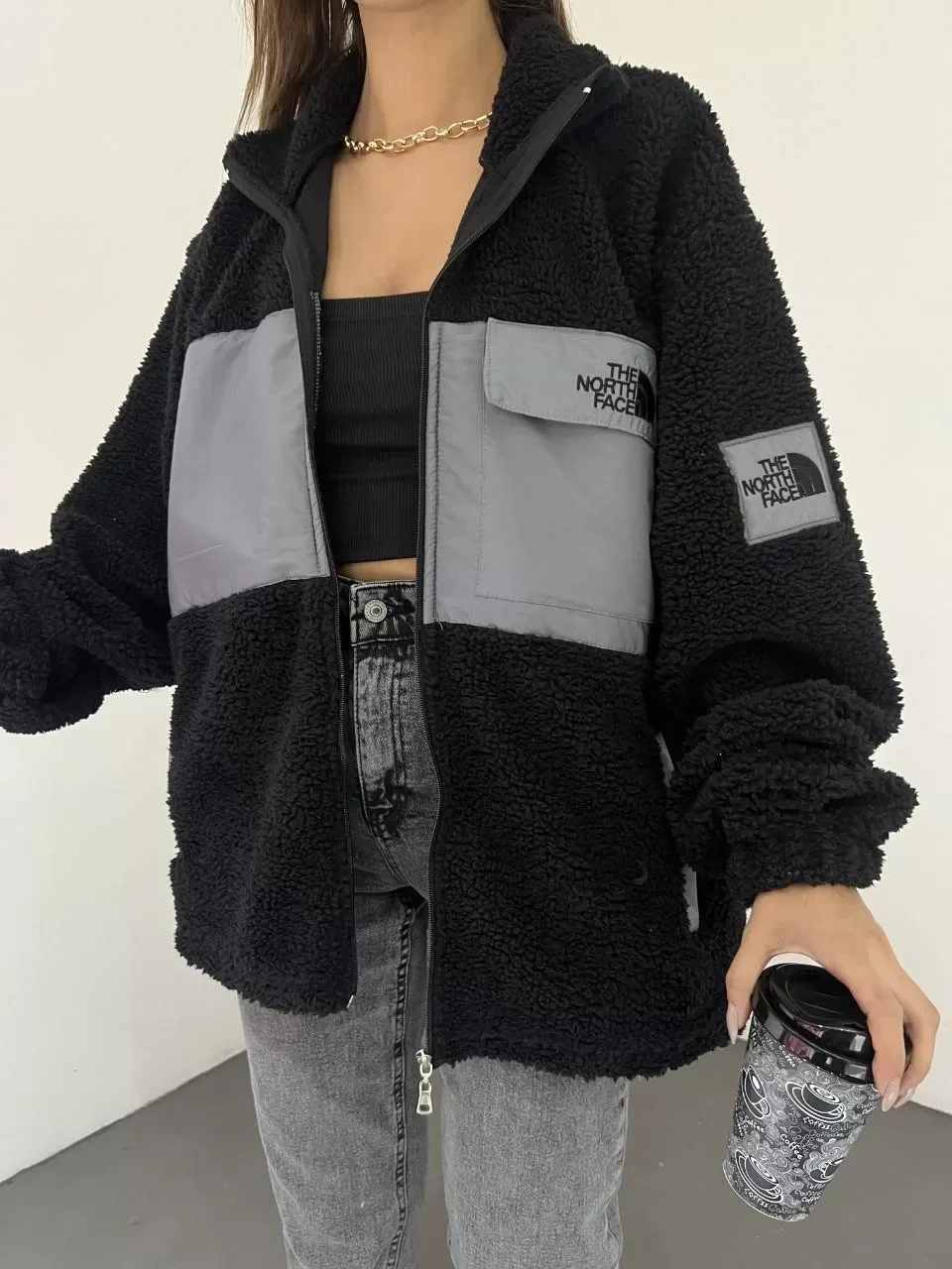 Siyah Nf Oversize Unisex Kıvırcık Kürklü Ceket