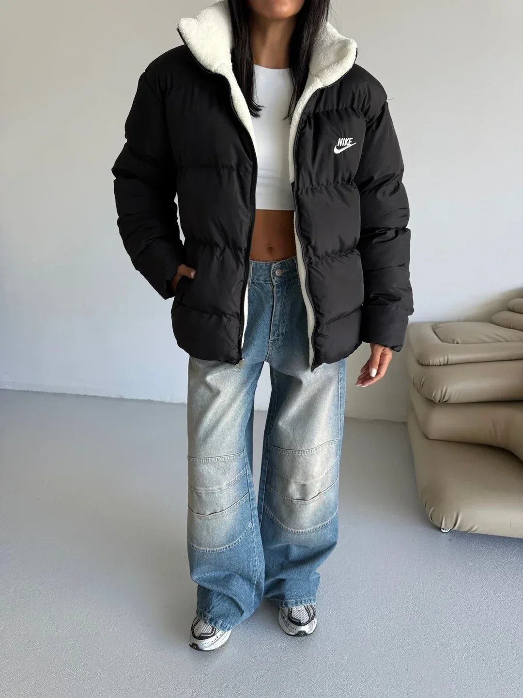 Siyah NK Oversize Unisex Çift Taraflı Mont