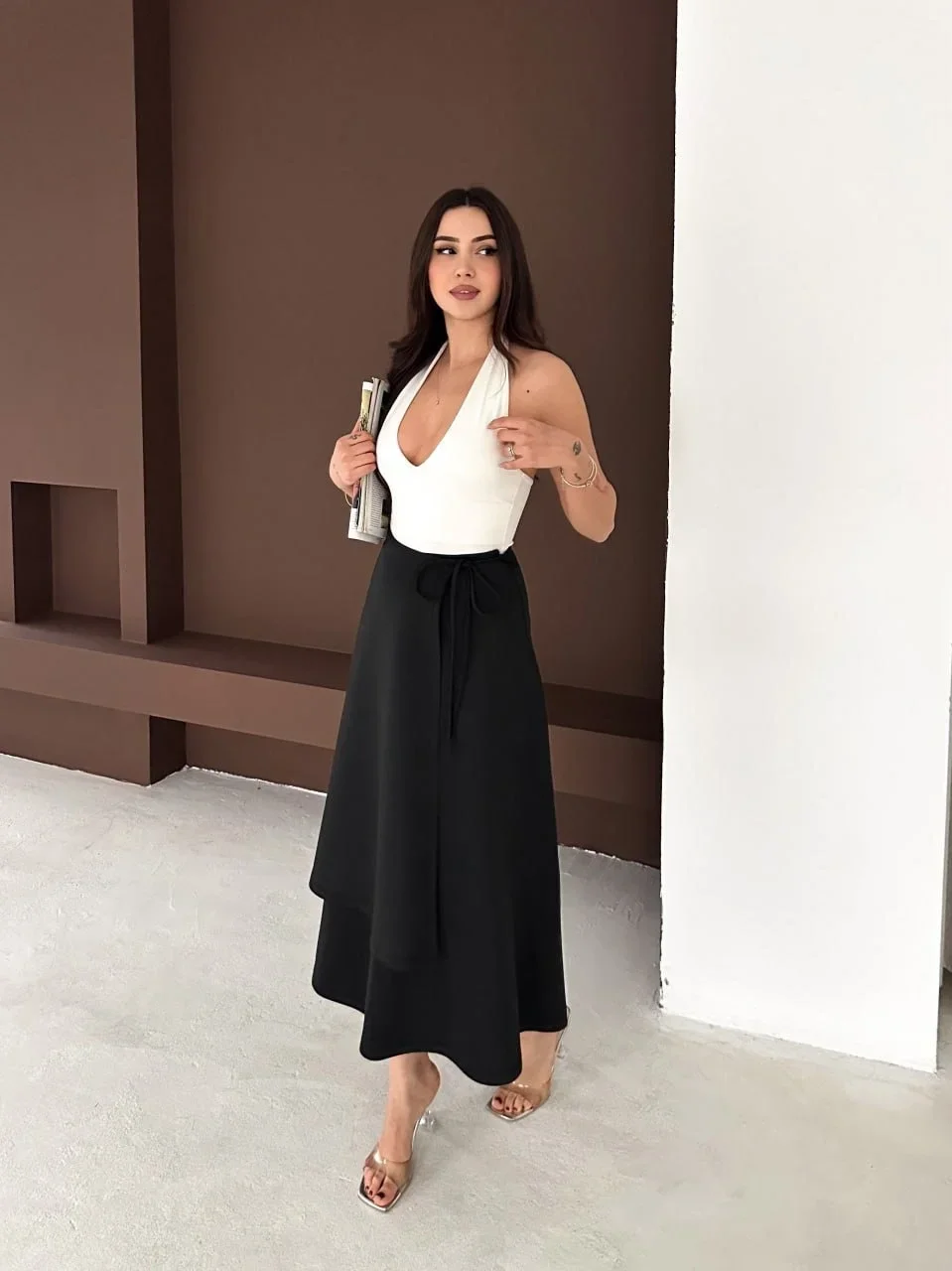 Siyah Önden Bağlamalı Scuba Etek