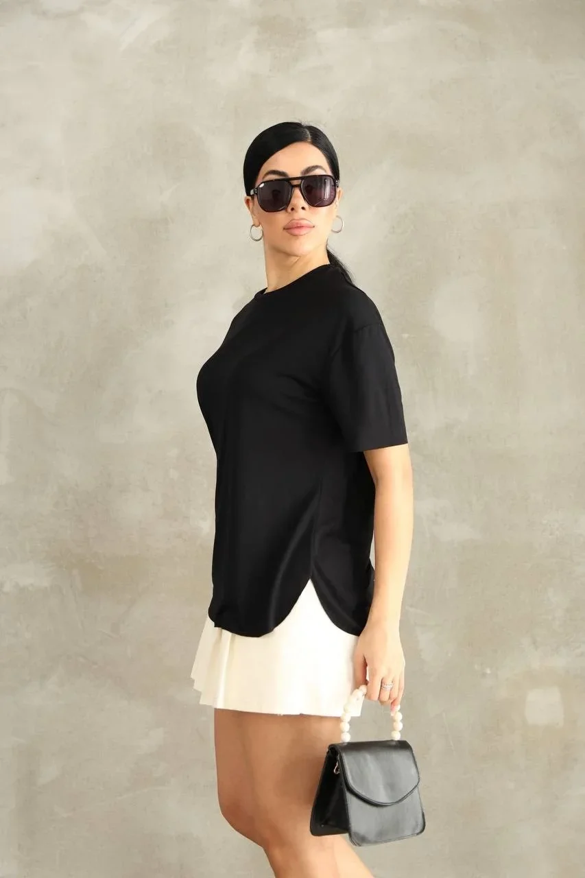 Siyah Oysho Yırtmaçlı Modal Oversize Tshirt