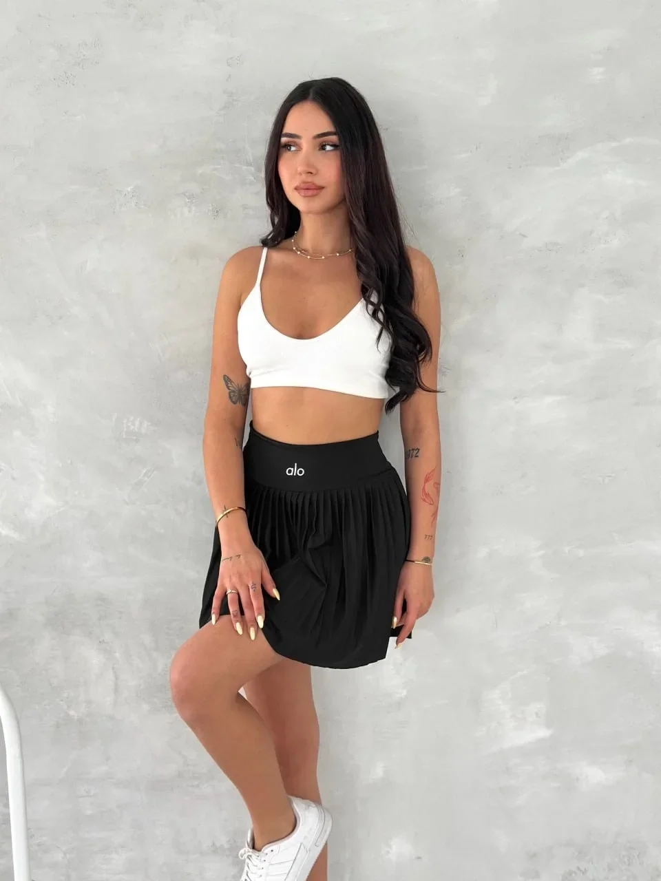Siyah Piliseli Alo Şortlu Etek